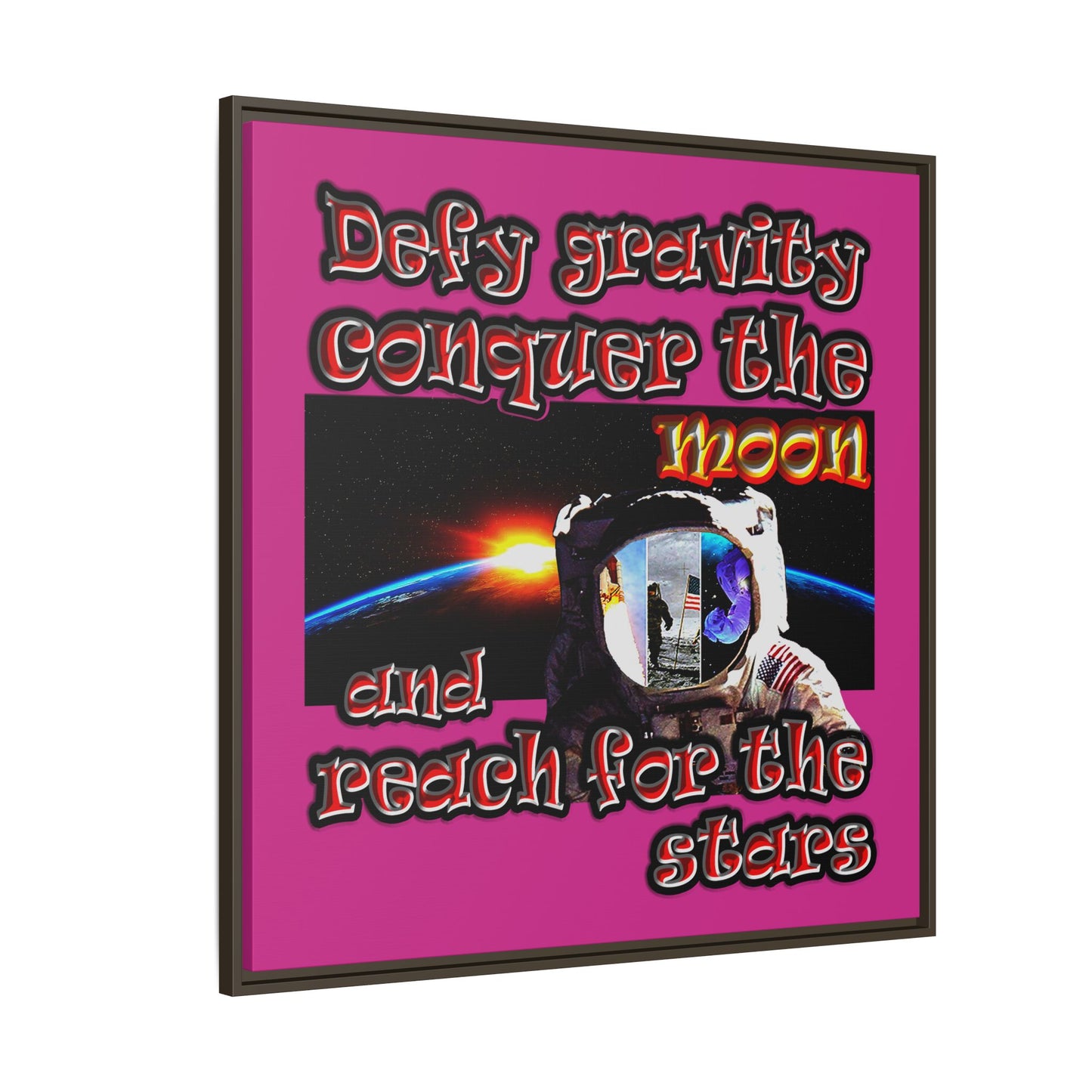 defy conquer reach - framed canvas art (pink)