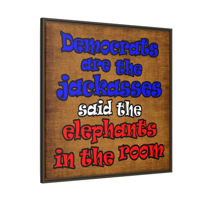 donkeys and elephants - framed canvas art (brown papyrus)