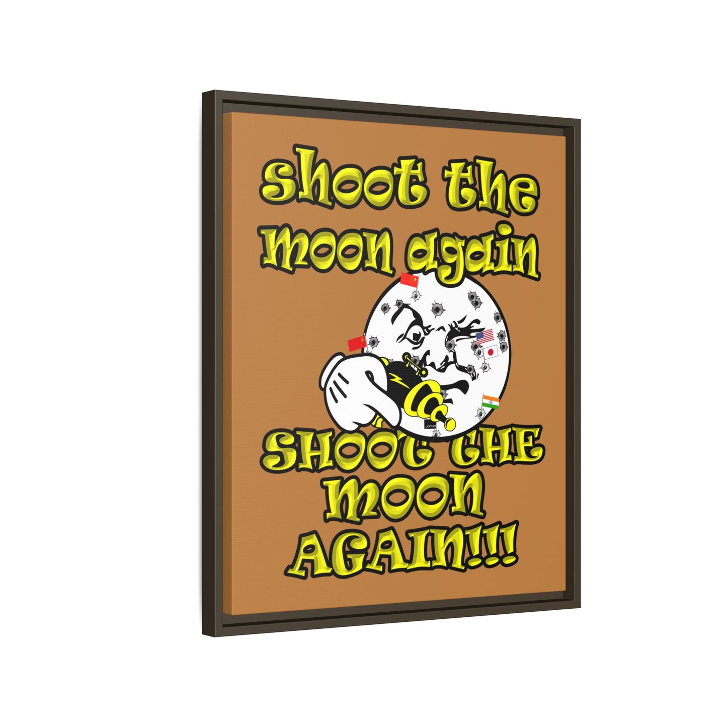 shoot the moon again - framed canvas art (light brown)