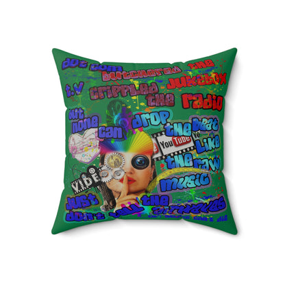 drop the beat - Faux Suede Square Pillow - (dark green)