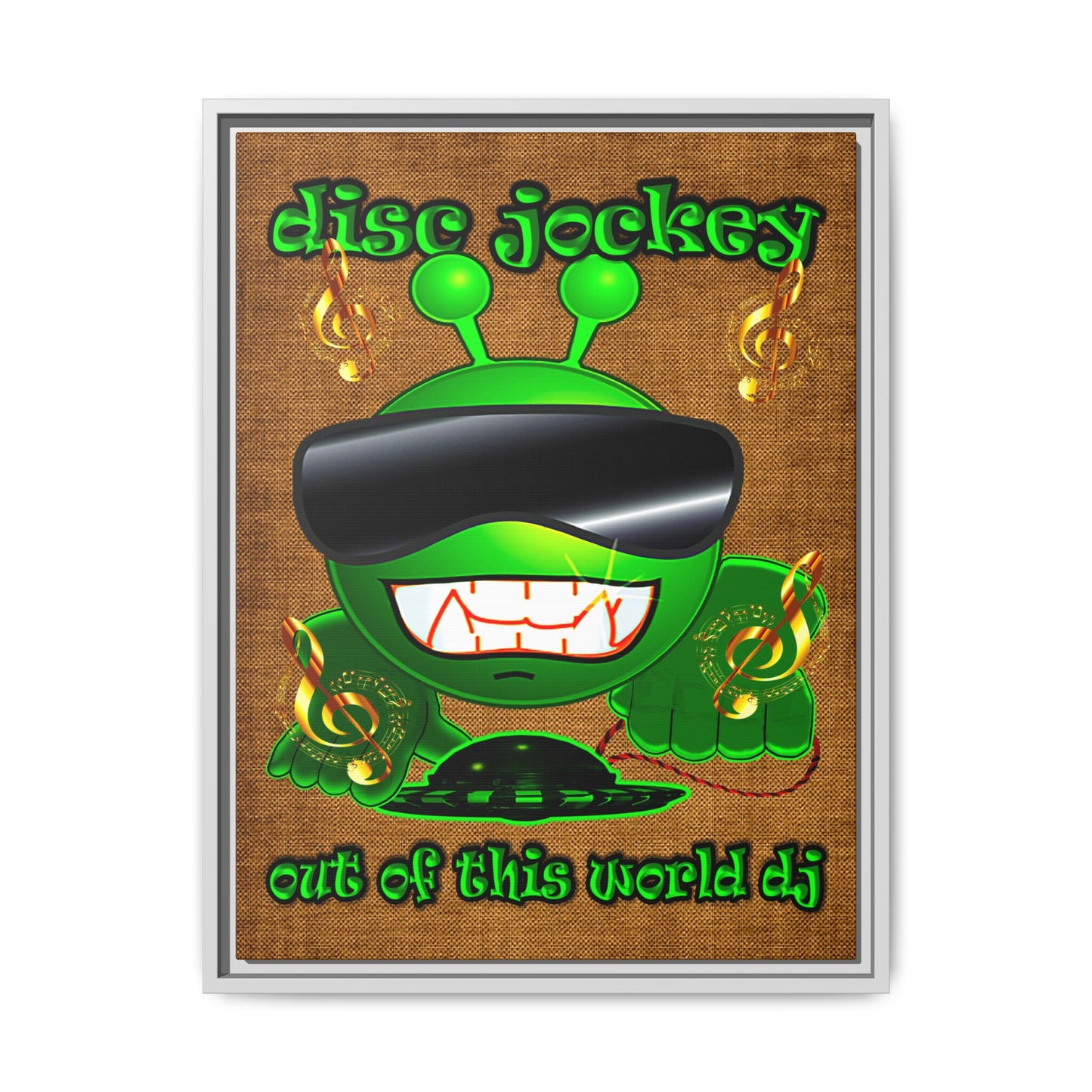 disc jockey - framed canvas art (brown papyrus)