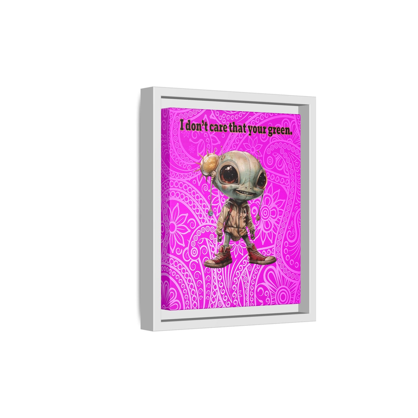 I don't care that your green - framed canvas art (pink swirl)