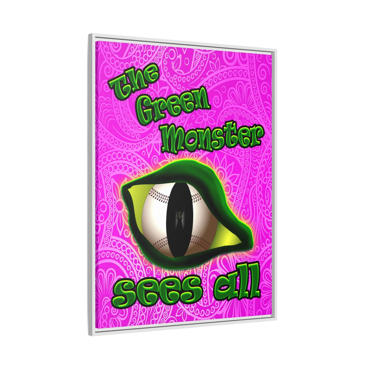 green monster - framed canvas art (pink swirl)