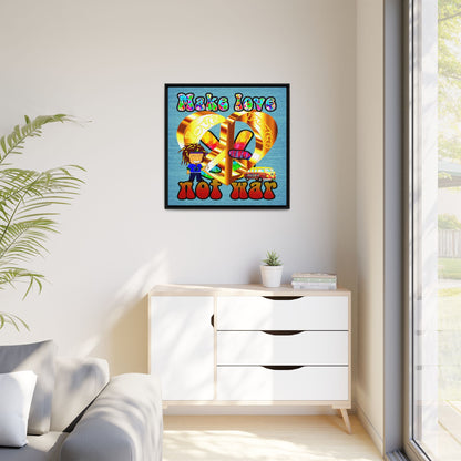 love peace - framed canvas art (faded blue)