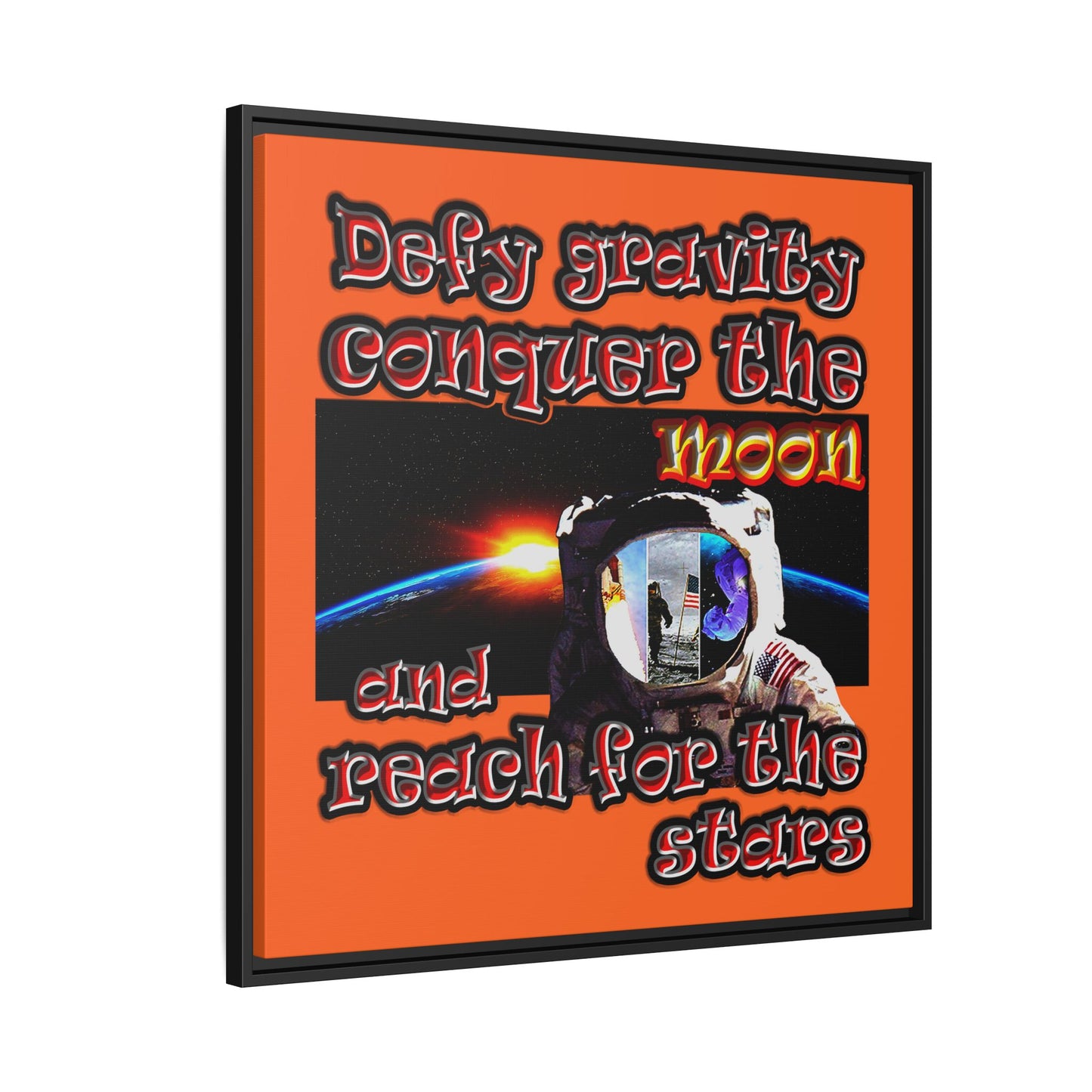defy conquer reach - framed canvas art (orange)