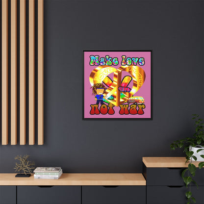 love peace - framed canvas art (light pink)