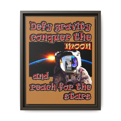 defy conquer reach - framed canvas art (light brown)