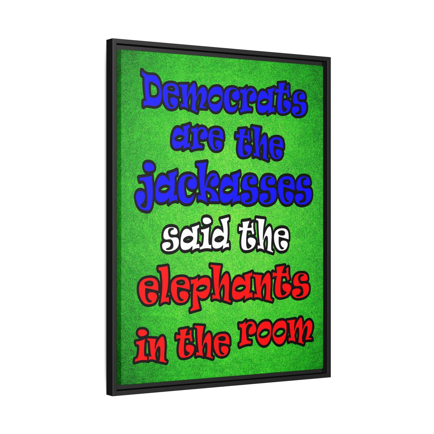 donkeys and elephants - framed canvas art (green turf)
