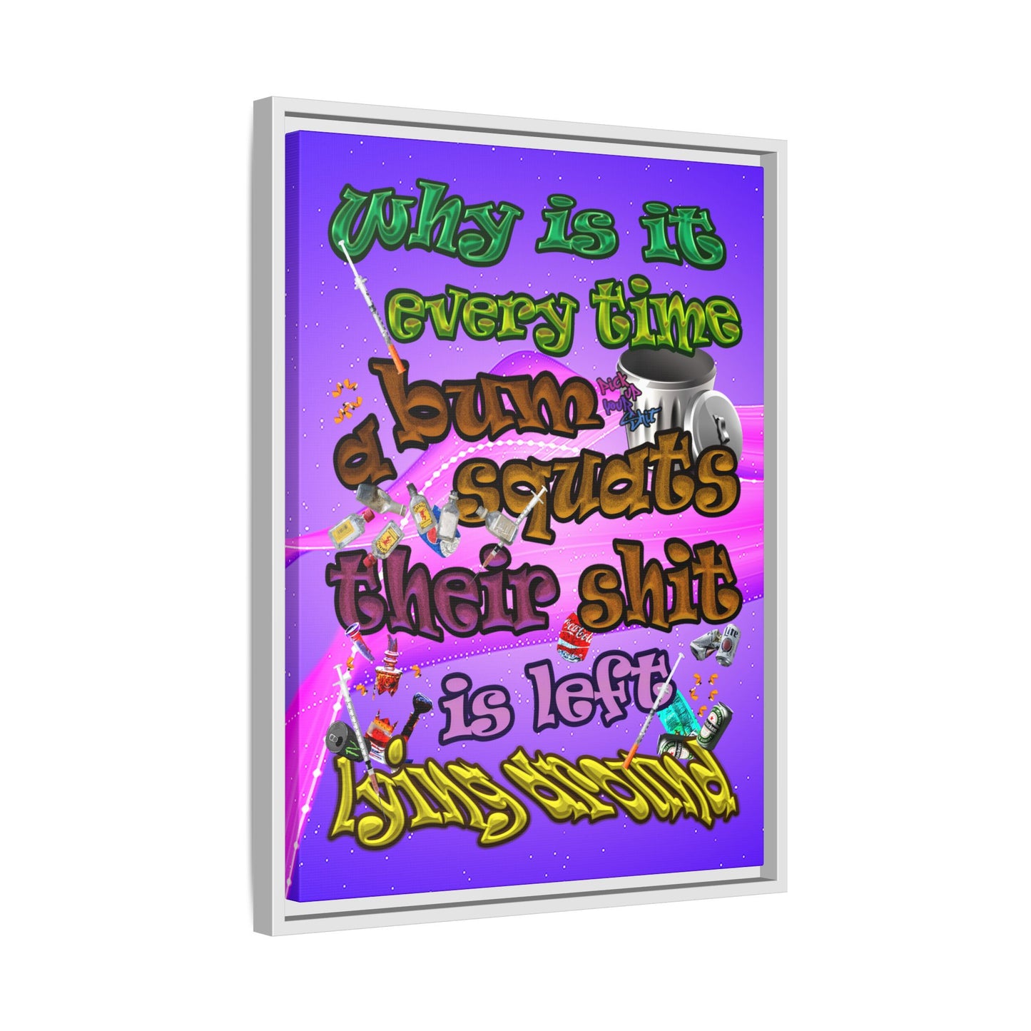 the bum's shit - framed canvas art (purple-pink wave)