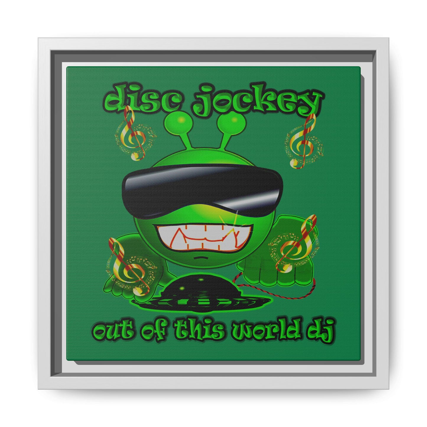 disc jockey - framed canvas art (dark green)