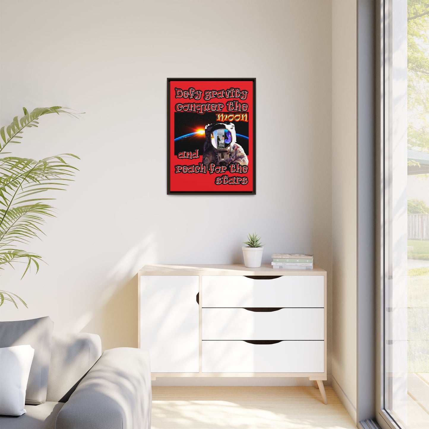 defy conquer reach - framed canvas art (red)