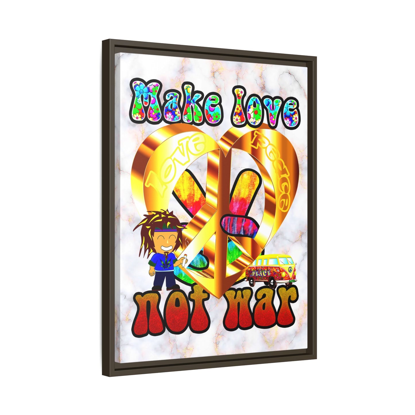 love peace - framed canvas art (white marble)