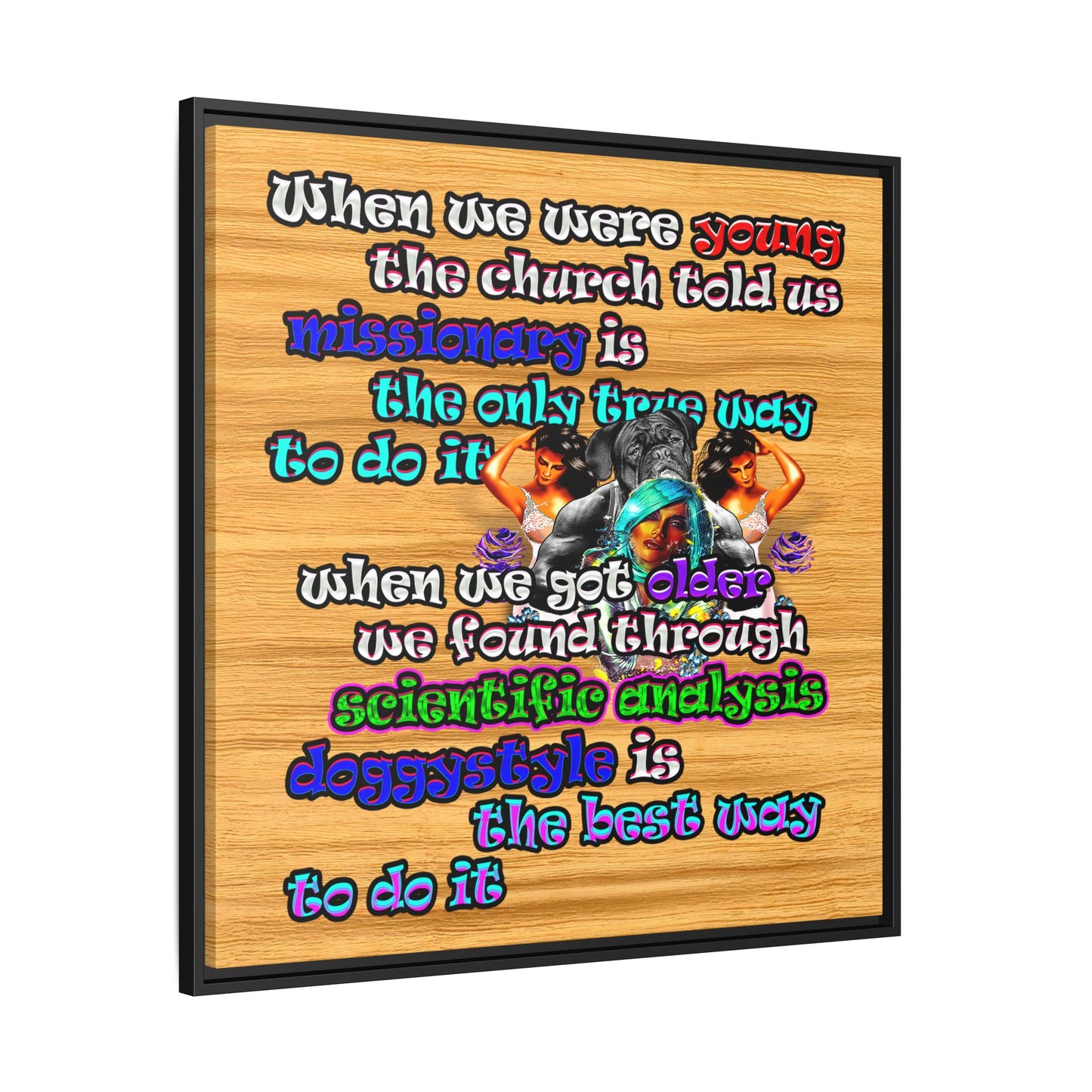 doggystyle - framed canvas art (butterscotch wood finish)