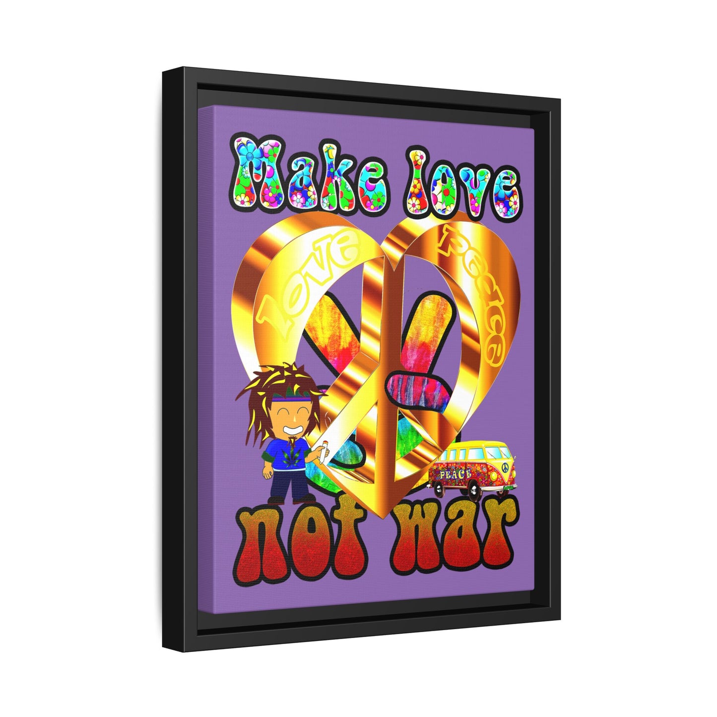 love peace - framed canvas art (light purple)