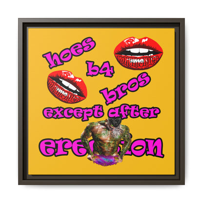 hoes b4 bros - framed canvas art (yellow)