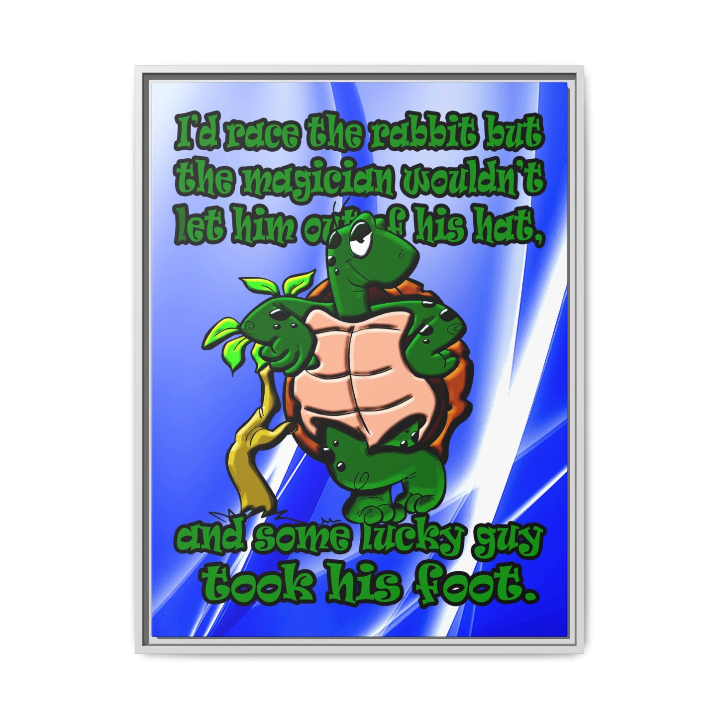 turtle race - framed canvas art (blue-white wave)