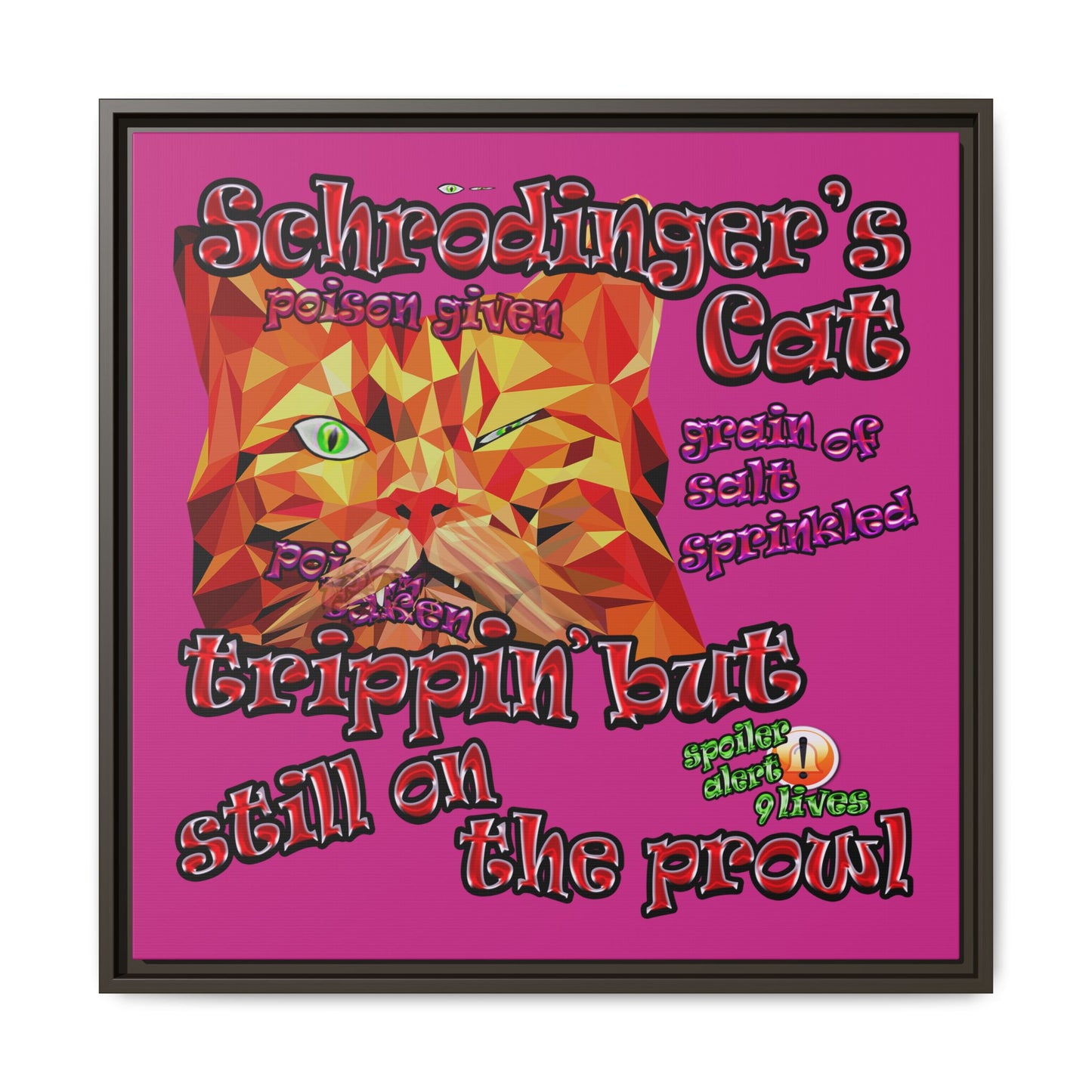 schrodinger's cat - framed canvas art (pink)