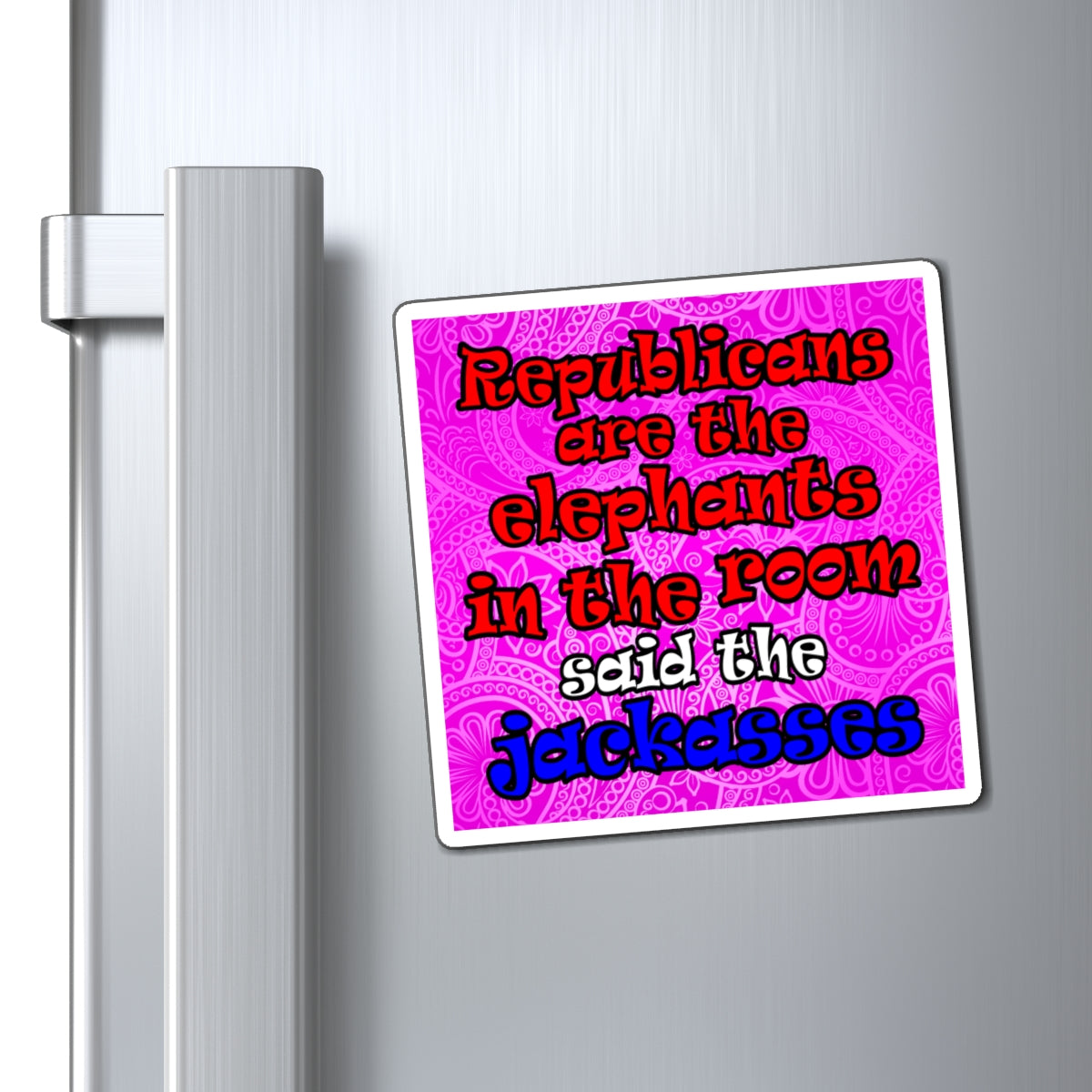 donkeys and elephants - Magnets - (pink swirl)