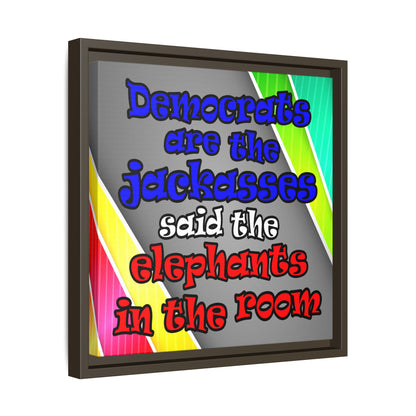 donkeys and elephants - framed canvas art (rainbow split)