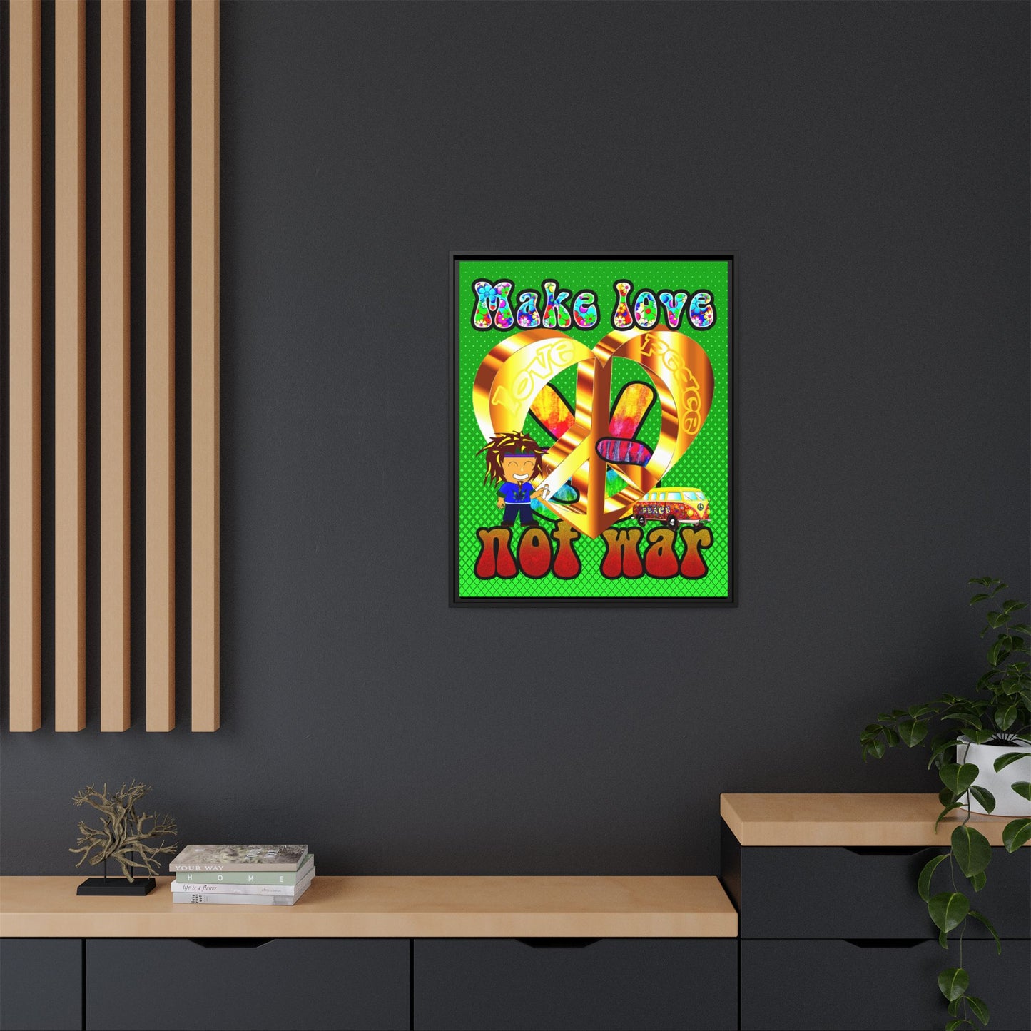 love peace - framed canvas art (logo green)