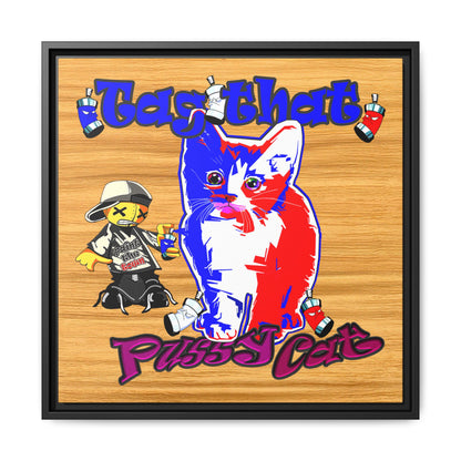 tag that - framed canvas art (butterscotch wood finish)