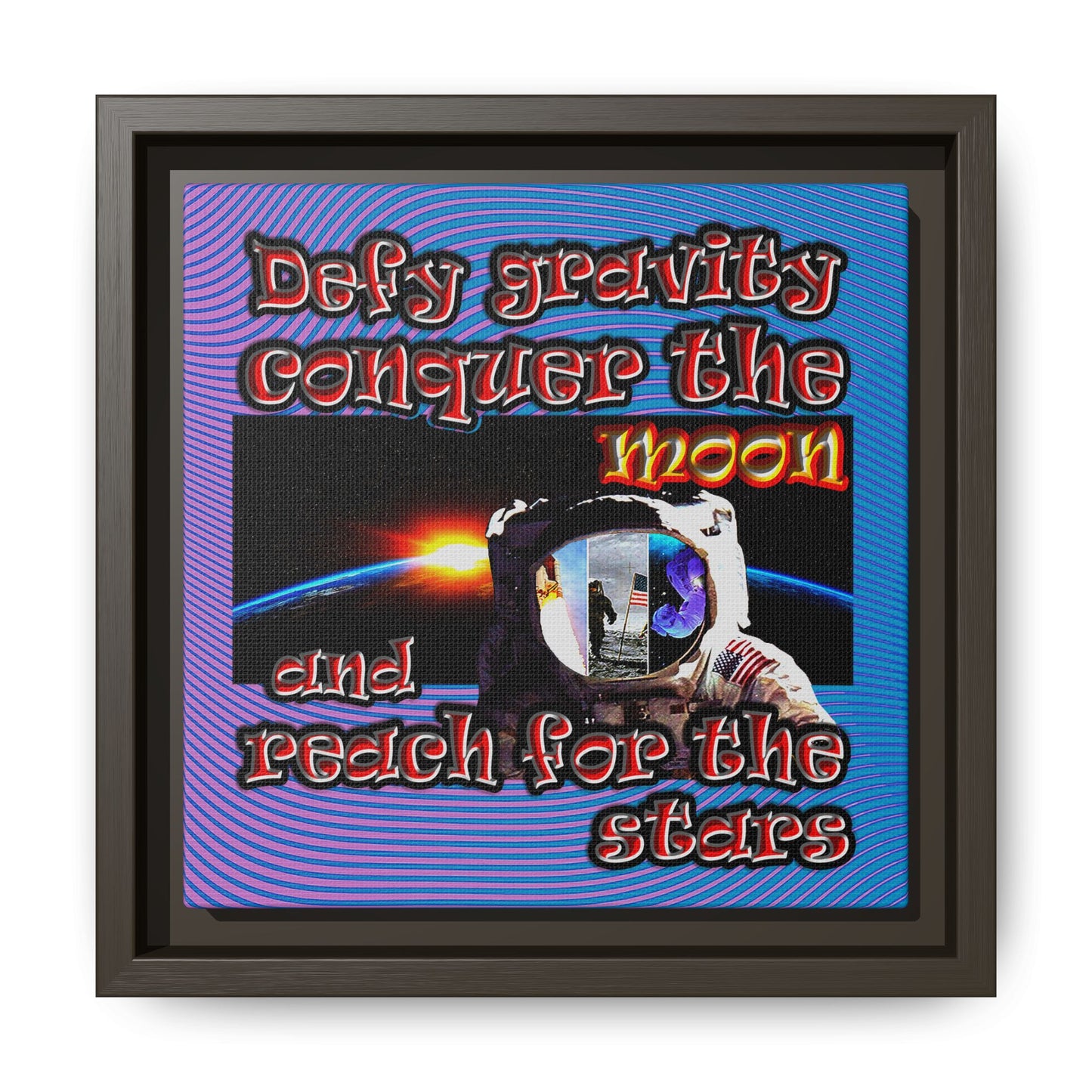 defy conquer reach - framed canvas art (light blue-purple wave)