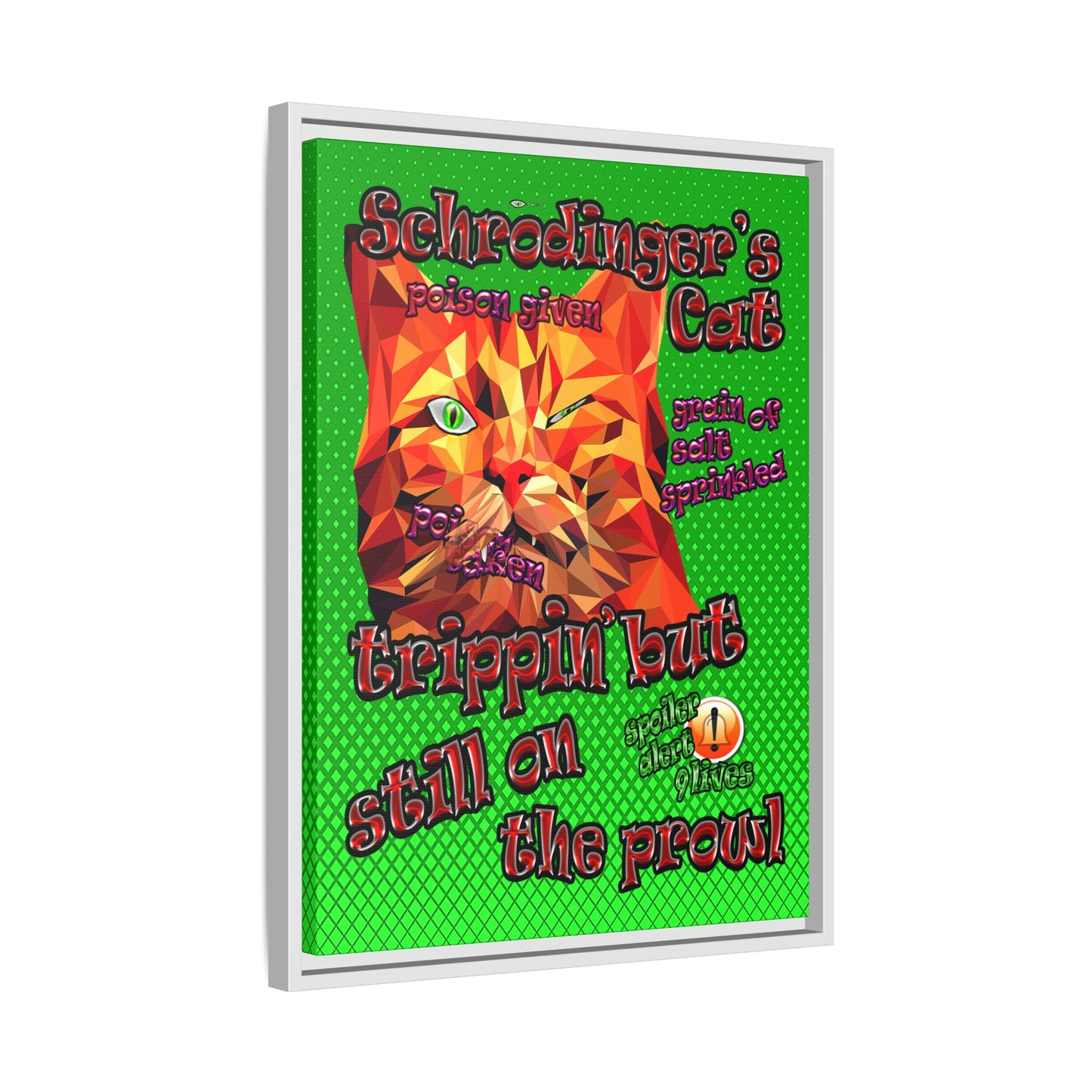 schrodinger's cat - framed canvas art (logo green)