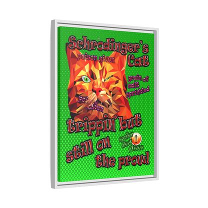 schrodinger's cat - framed canvas art (logo green)
