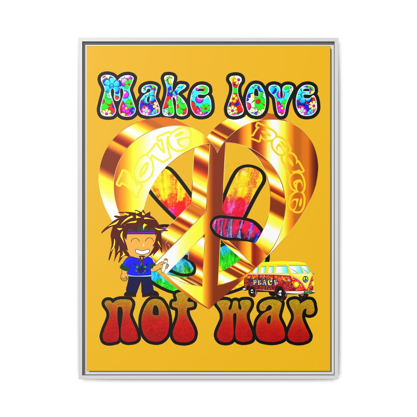 love peace - framed canvas art (yellow)