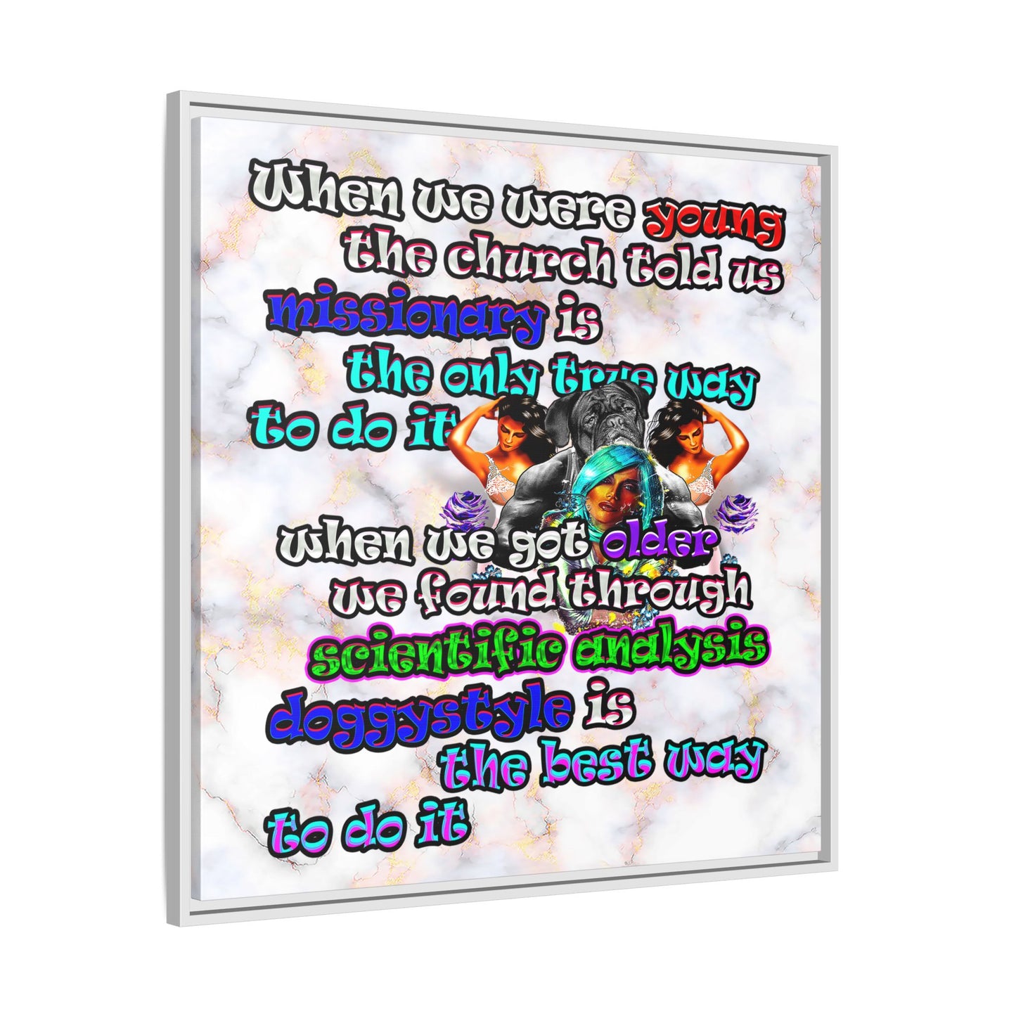 doggystyle - framed canvas art (white marble)