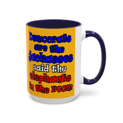 donkeys and elephants - Accent Mug (yellow)