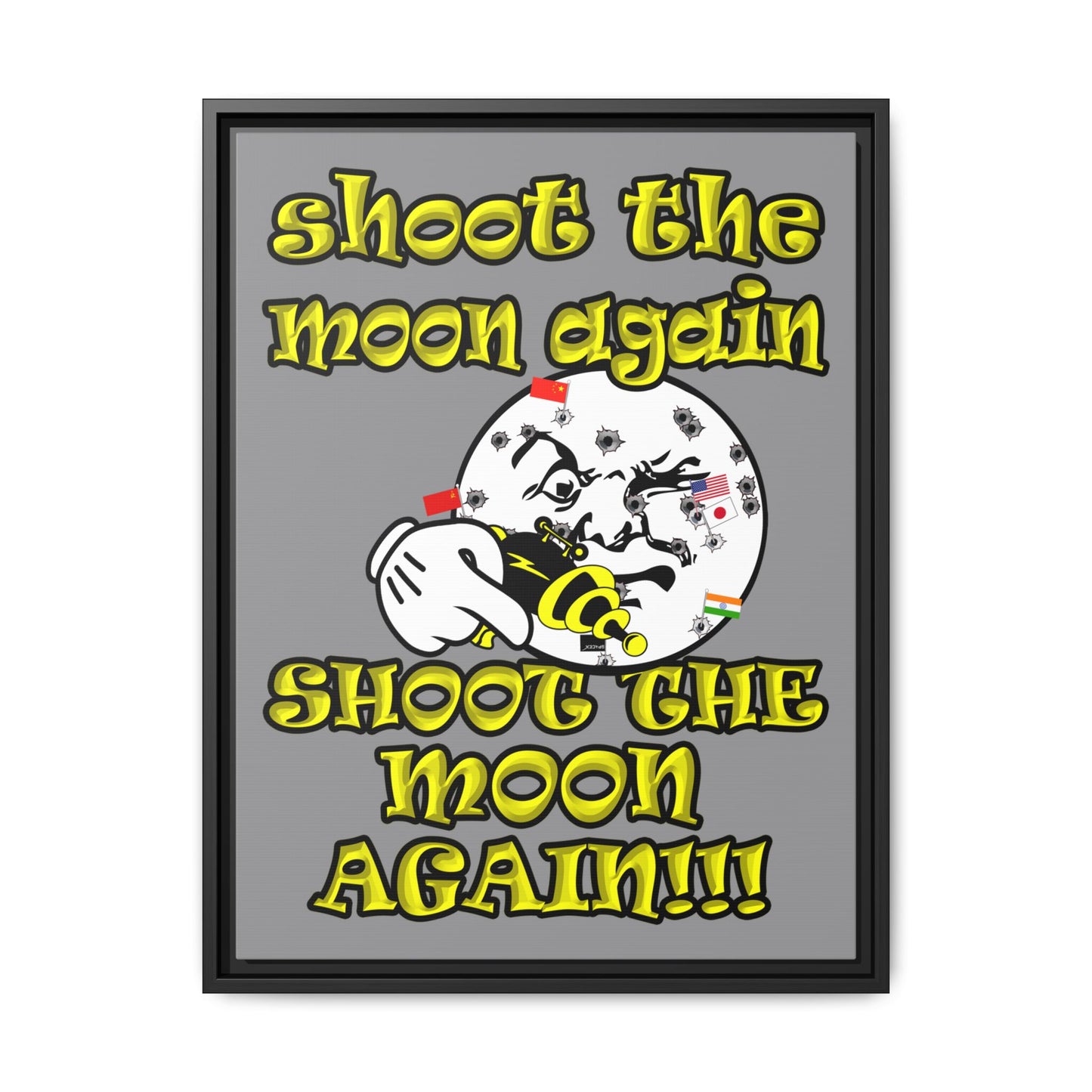 shoot the moon again - framed canvas art (grey)