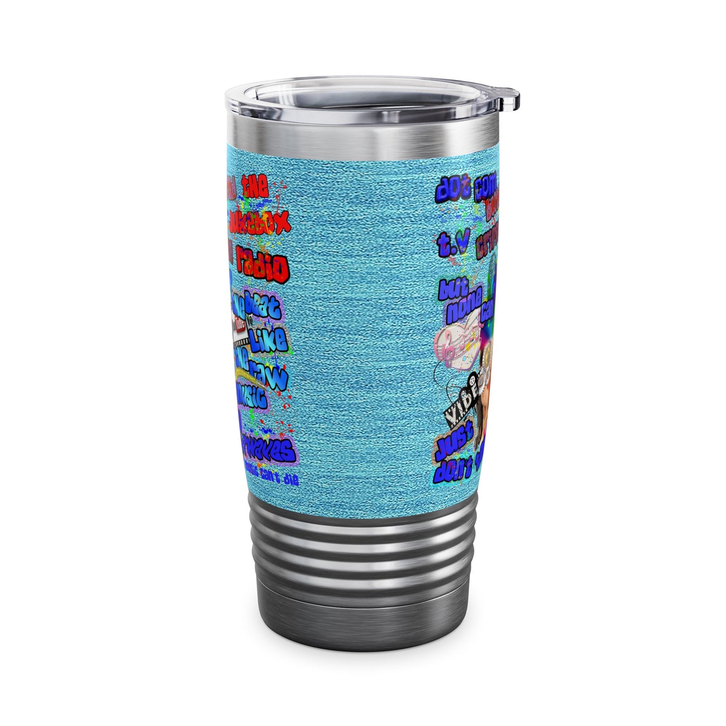 drop the beat - Ringneck Tumbler, 20oz  (faded blue)