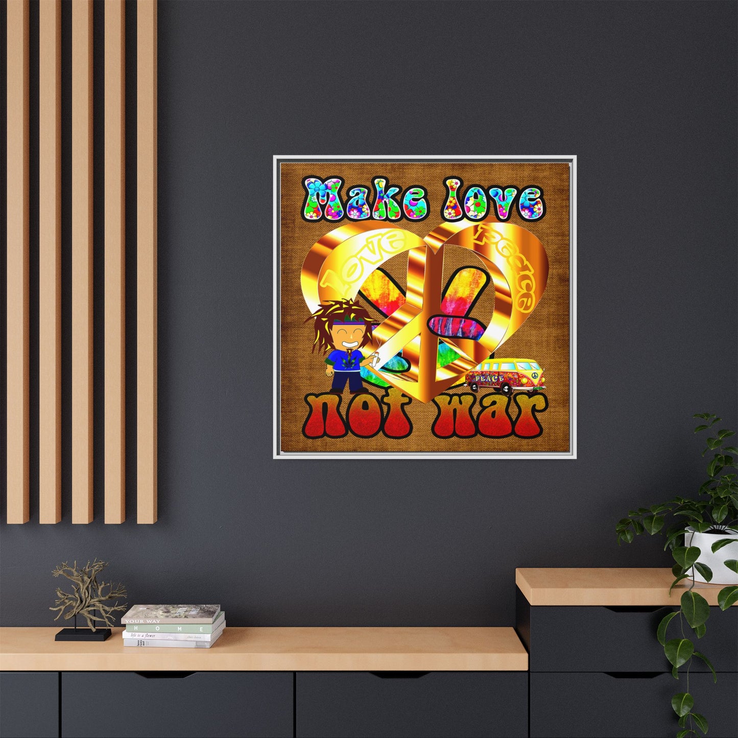 love peace - framed canvas art (brown papyrus)