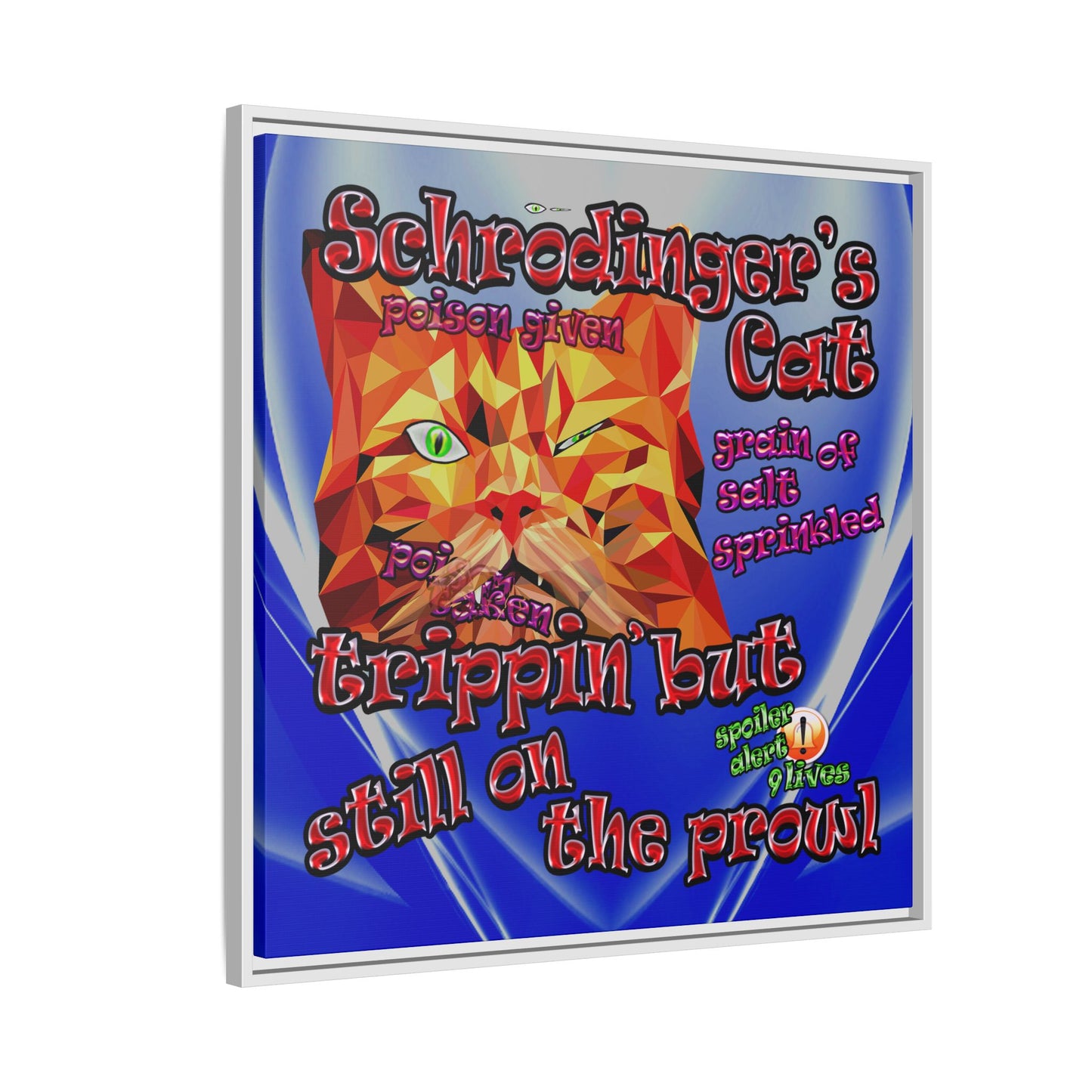 schrodinger's cat - framed canvas art (blue-white wave)