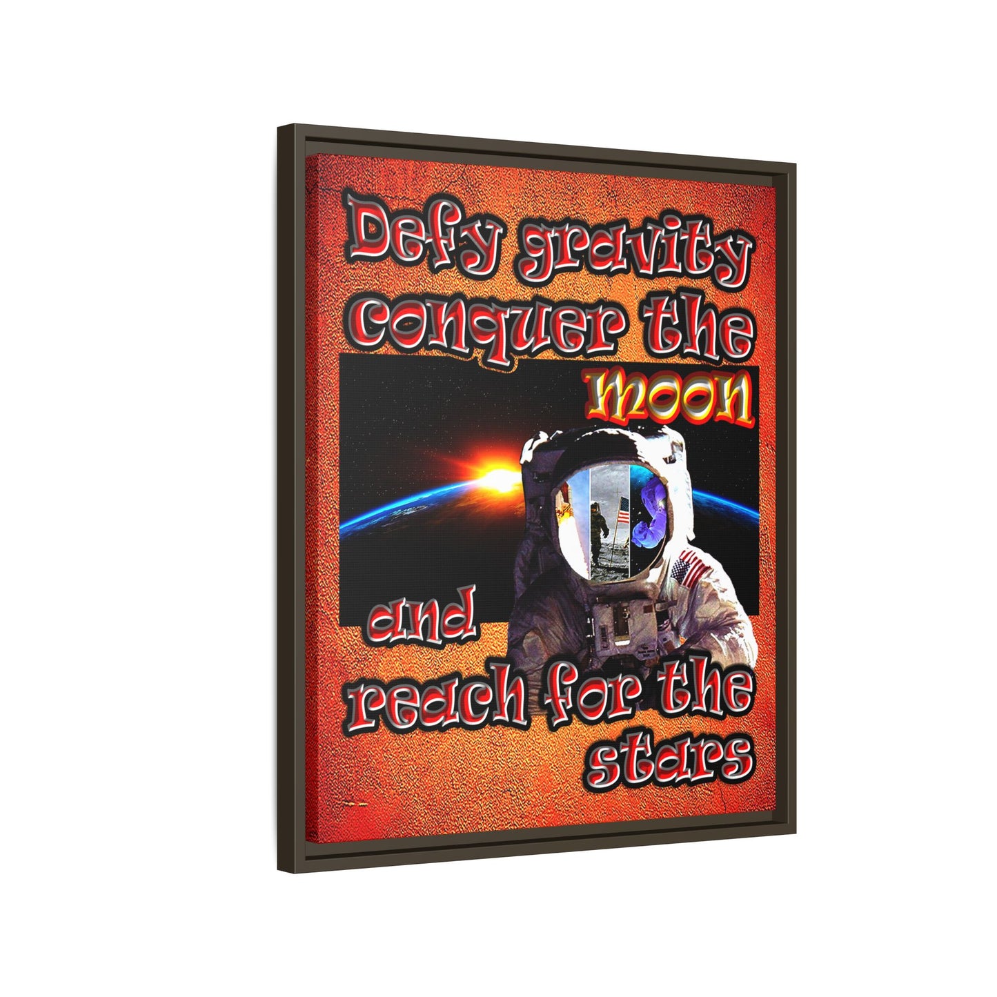 defy conquer reach - framed canvas art (burnt orange)