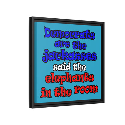 donkeys and elephants - framed canvas art (turquoise)