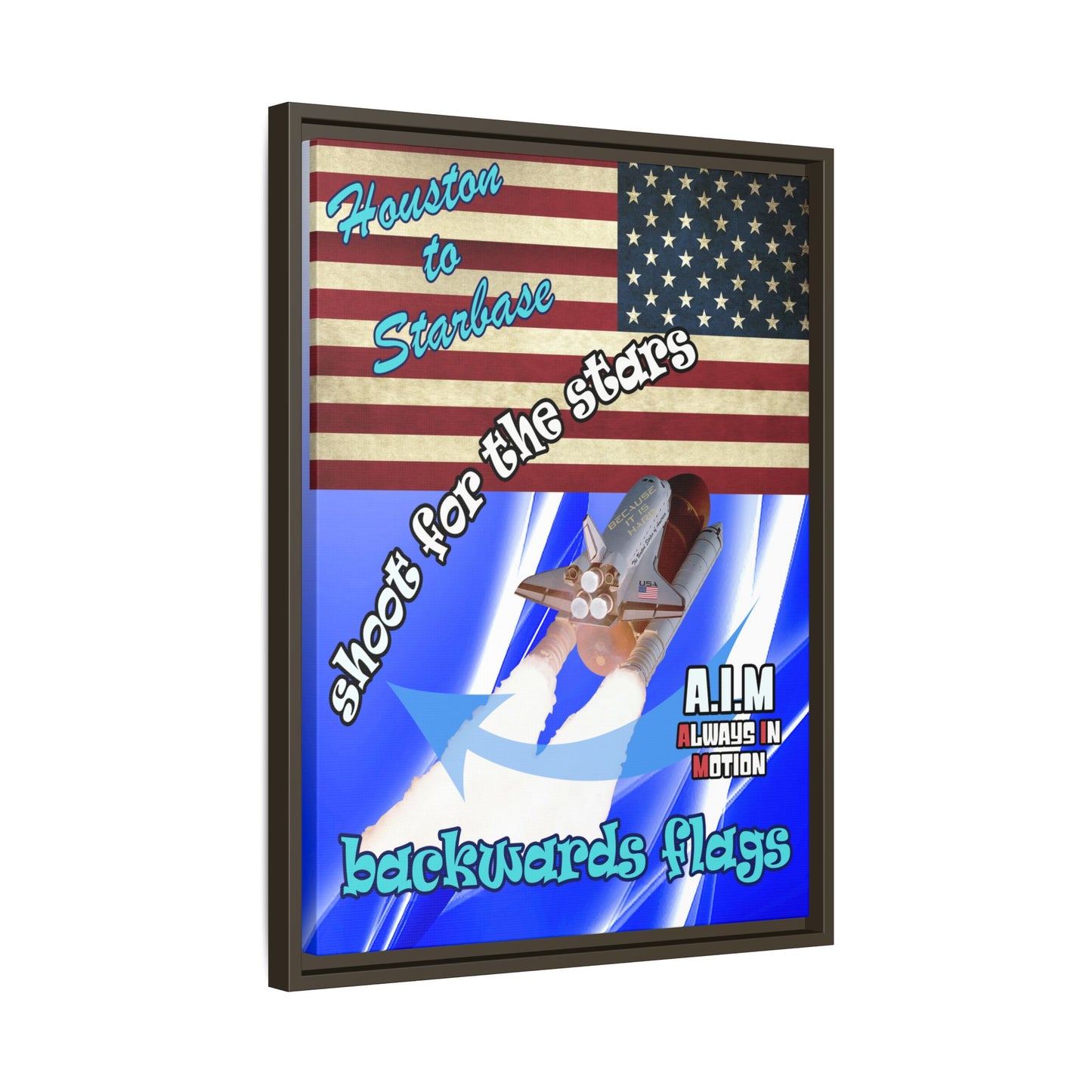 shoot for the stars - framed canvas art (blue-white wave)