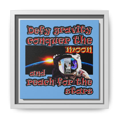 defy conquer reach - framed canvas art (light blue)