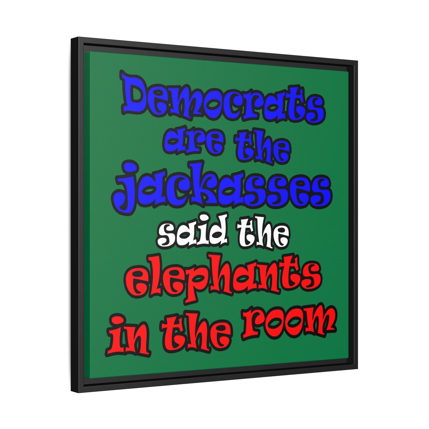 donkeys and elephants - framed canvas art (dark green)