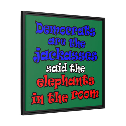 donkeys and elephants - framed canvas art (dark green)