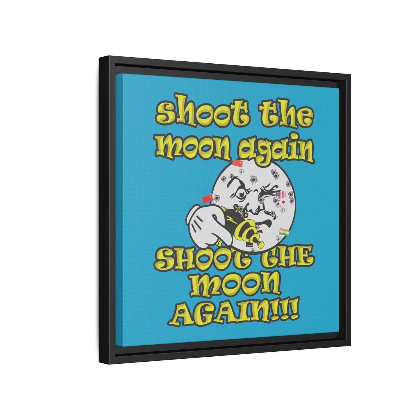 shoot the moon again - framed canvas art (turquoise)