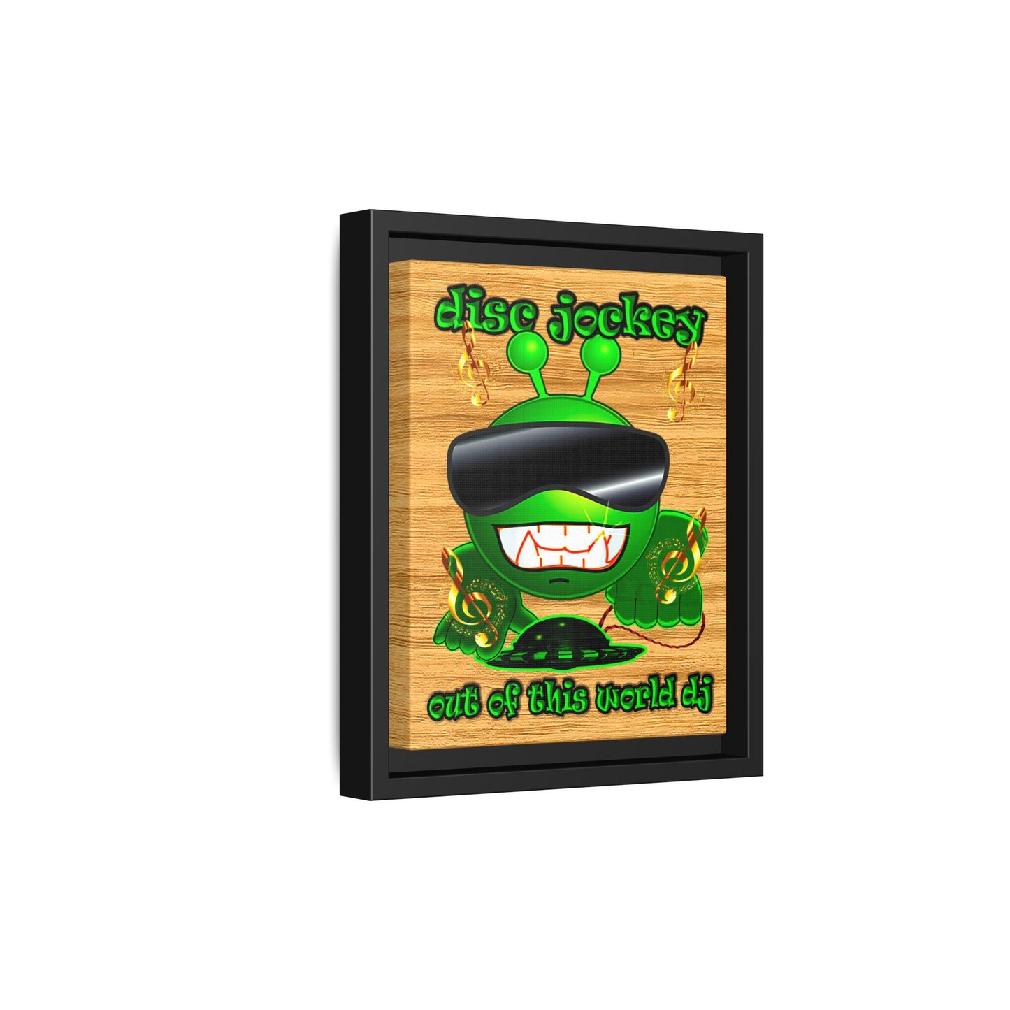 disc jockey - framed canvas art (butterscotch wood finish)