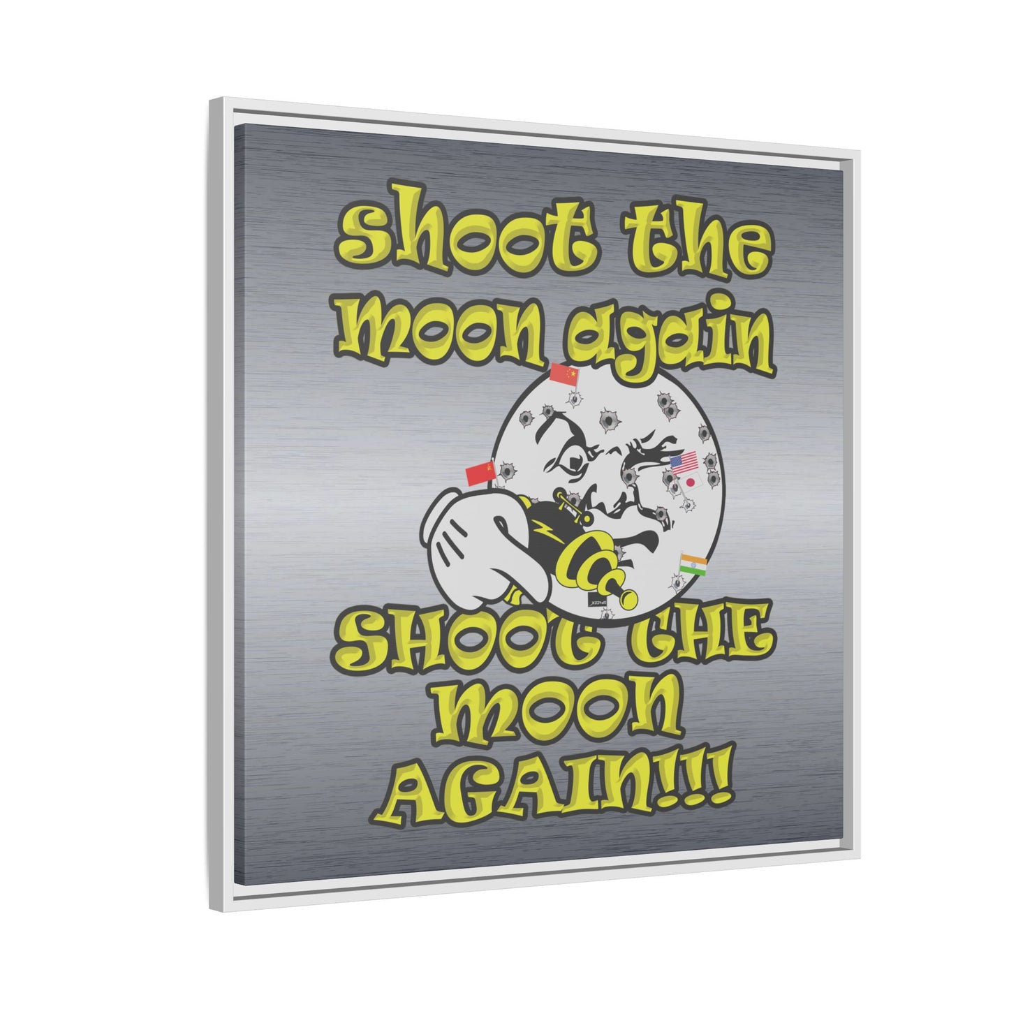 shoot the moon again - framed canvas art (brushed nickel)
