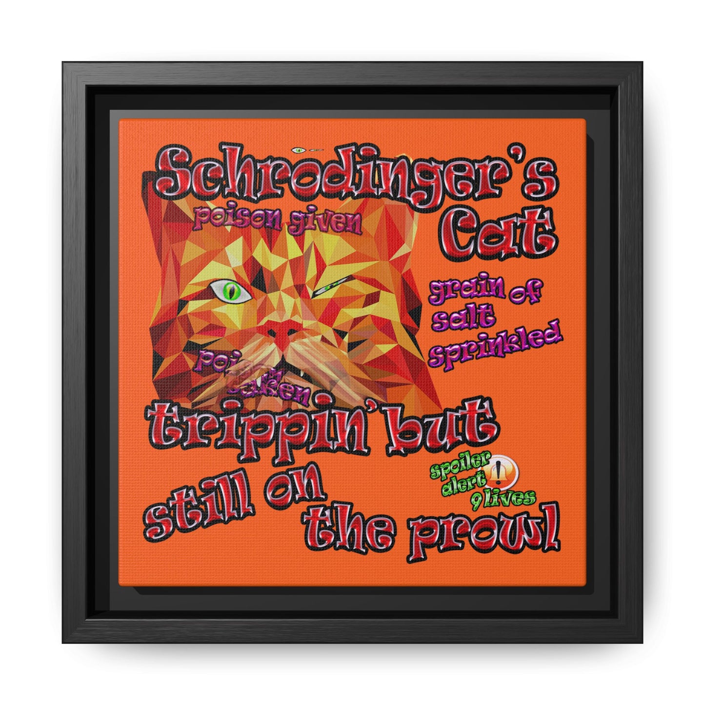 schrodinger's cat - framed canvas art (orange)