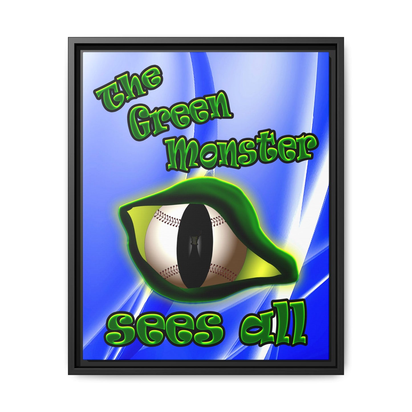 green monster - framed canvas art (blue-white wave)