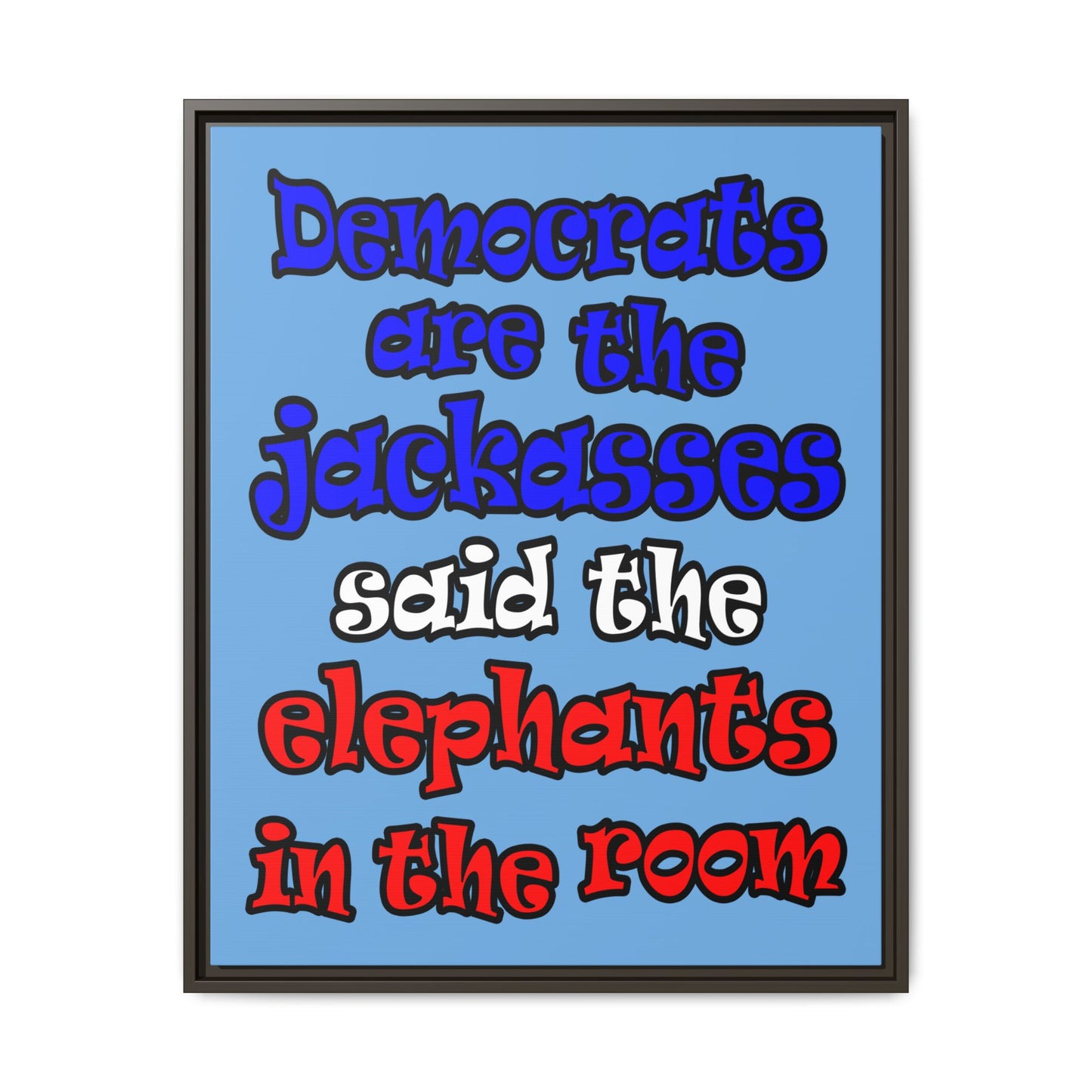 donkeys and elephants - framed canvas art (light blue)