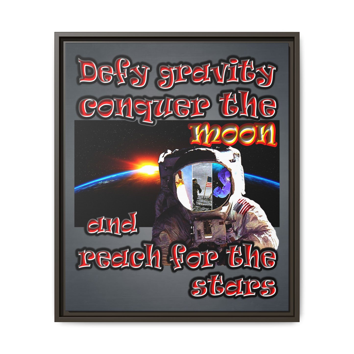 defy conquer reach - framed canvas art (grey-light grey)