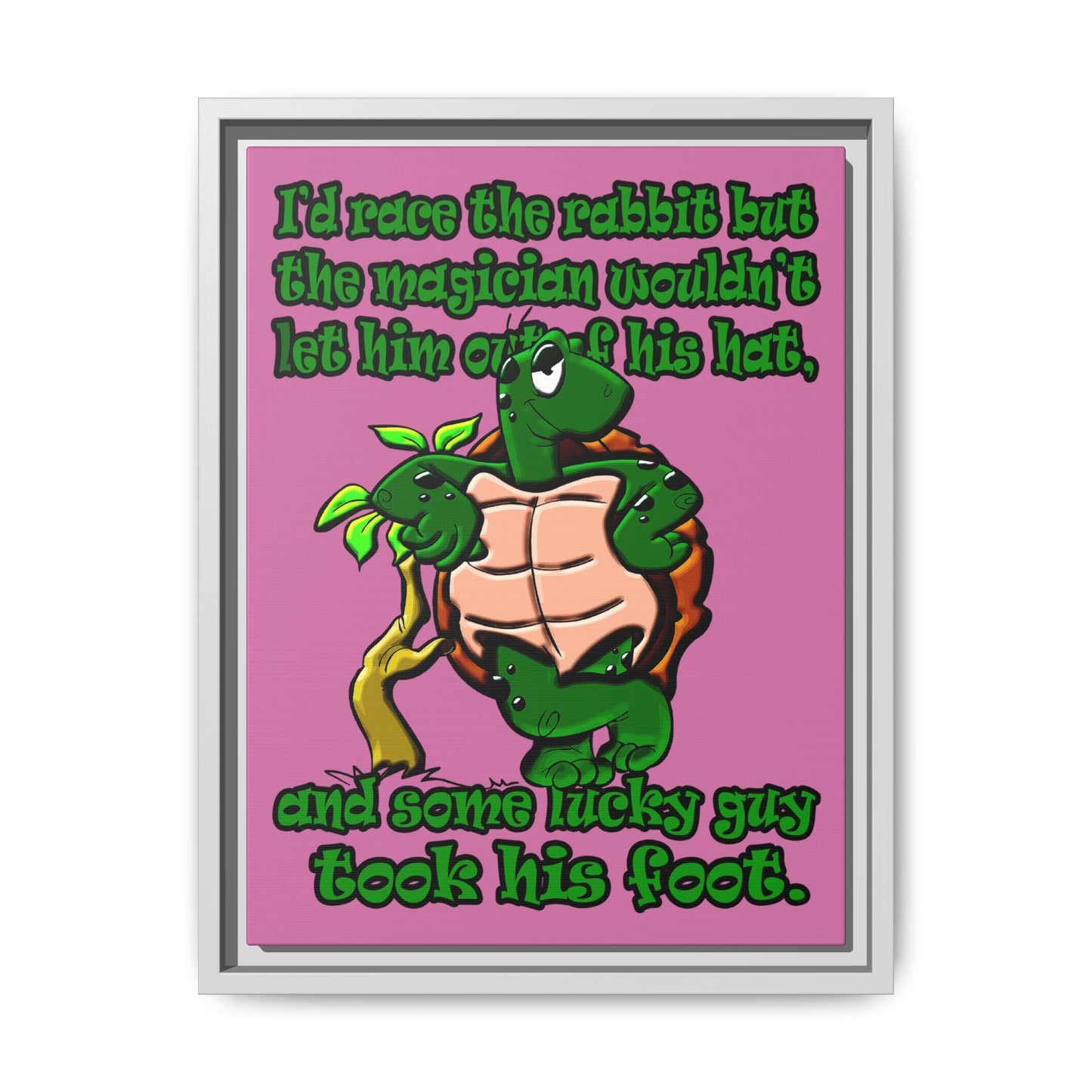 turtle race - framed canvas art (light pink)