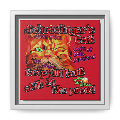 schrodinger's cat - framed canvas art (dark red)